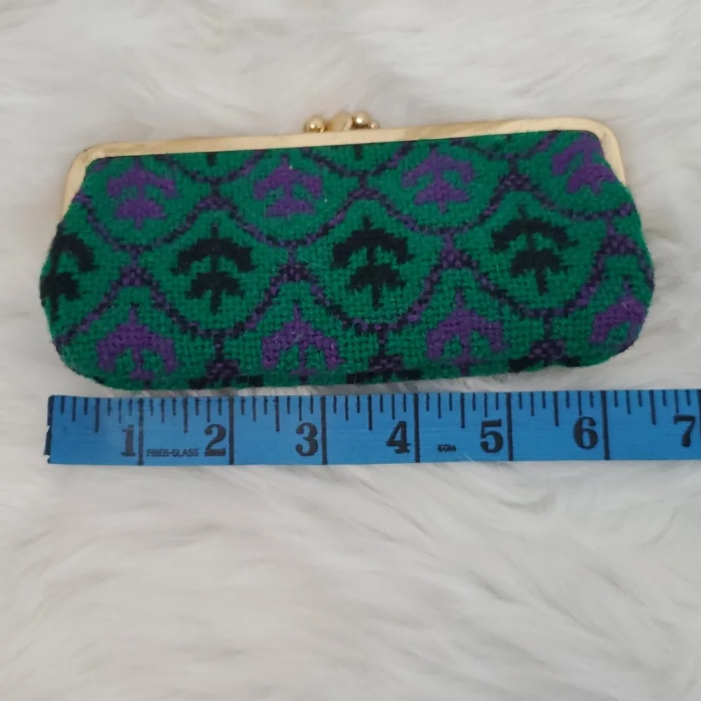 Vintage 1960s Brynkir Woollen Mill wool wallet green purple